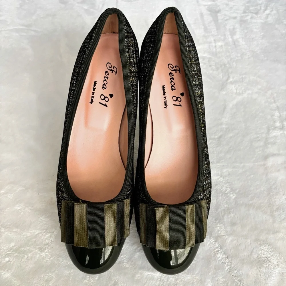 FERCA 81 Italian Genuine Leather Cap Toe Low Heel Green Tweed Pump--NEW--7.5 - Picture 7 of 16